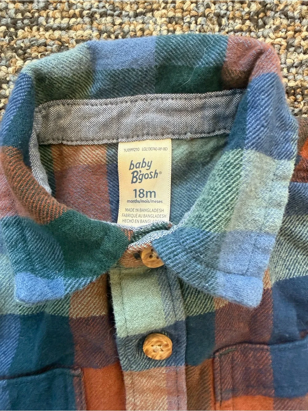 OshKosh Baby B'gosh Plaid One-Piece Bodysuit in Blue, Green, Rust Size 18 Months